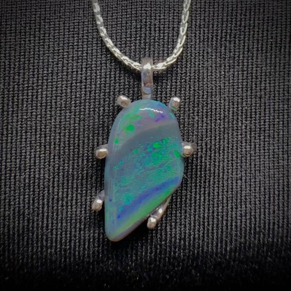 Majestic Freeform Striated Dark Lightning Ridge Opal Necklace Designer Custom